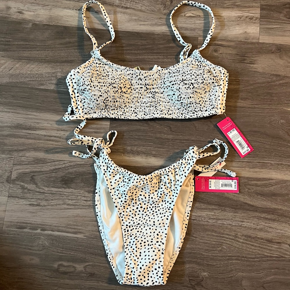 Xhilaration Cream and Black Polka dot Print Bikini